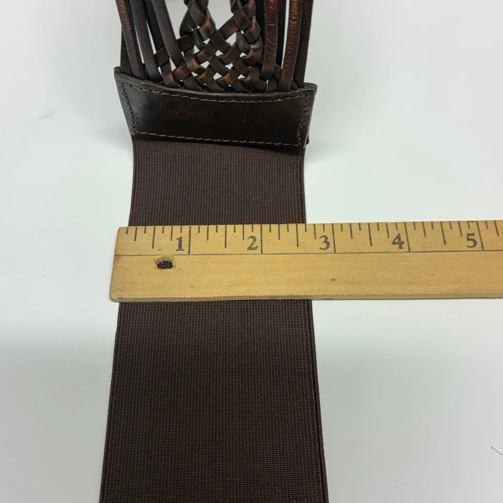 Vintage Chico's Braided‎ Brown Leather Belt Amber Black Cabochon Boho Statement